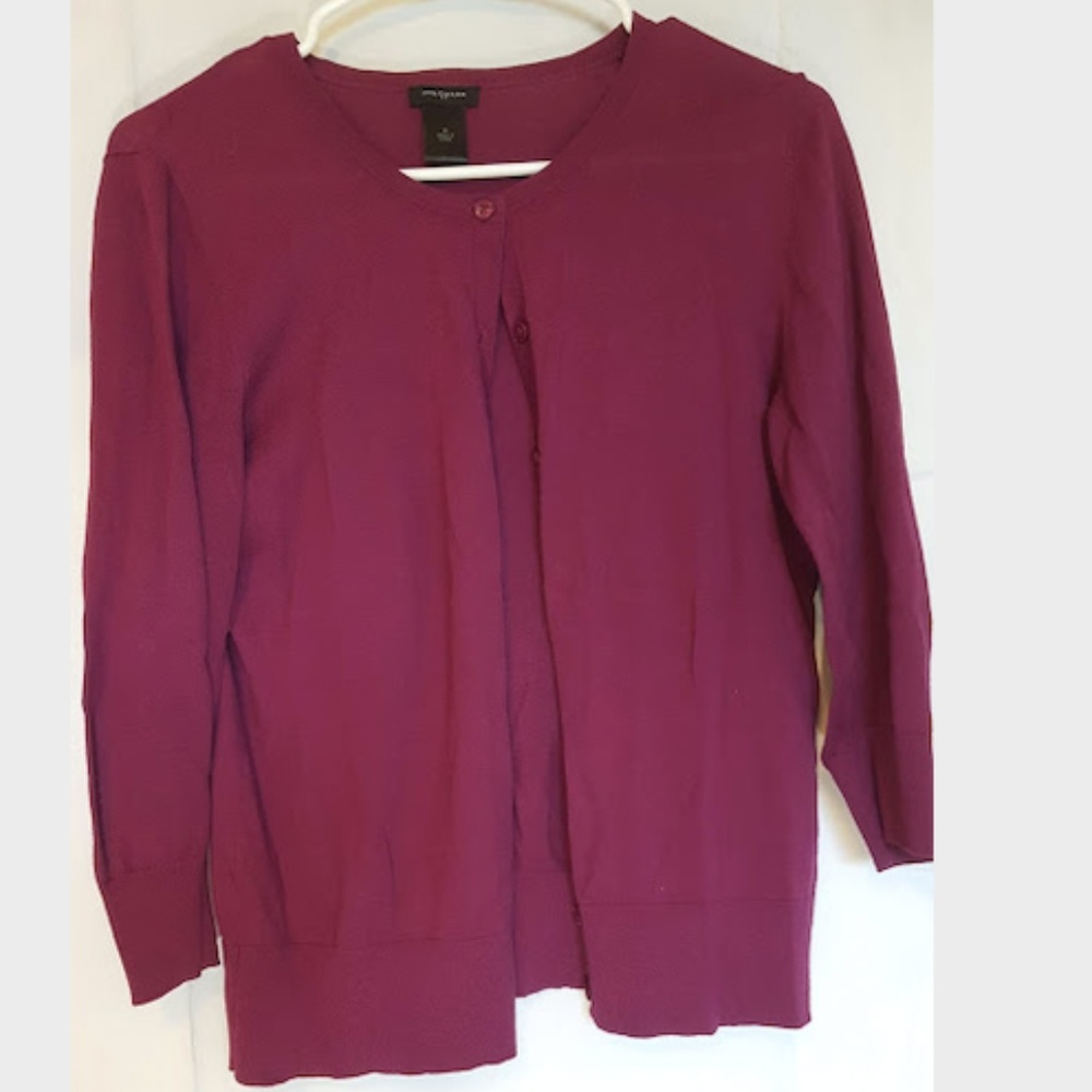 Magenta Crew Neck Button-Down Cardigan